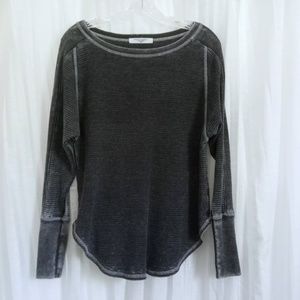 Project Social T Los Angeles Gray Distressed Waffle Top Long Sleeve T-Shirt SZ S